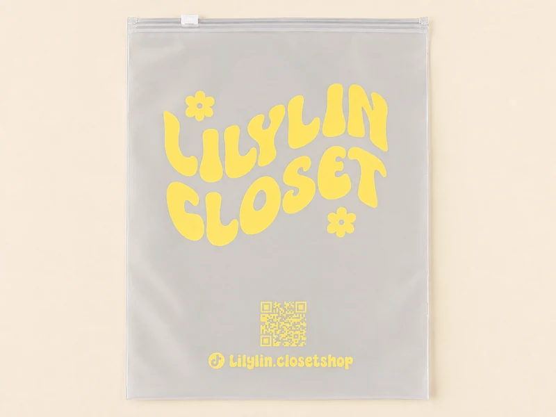ถุงซิปรูดผิวขุ่นพิมพ์แบรนด์ LILYLIN CLOSET สีเหลือง มีหัวรูดสีขาว