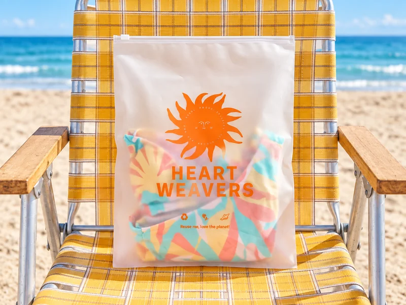 ถุงซิปรูดผิวขุ่นพิมพ์แบรนด์ HEART WEAVERS สีส้ม มีหัวรูดสีขาว